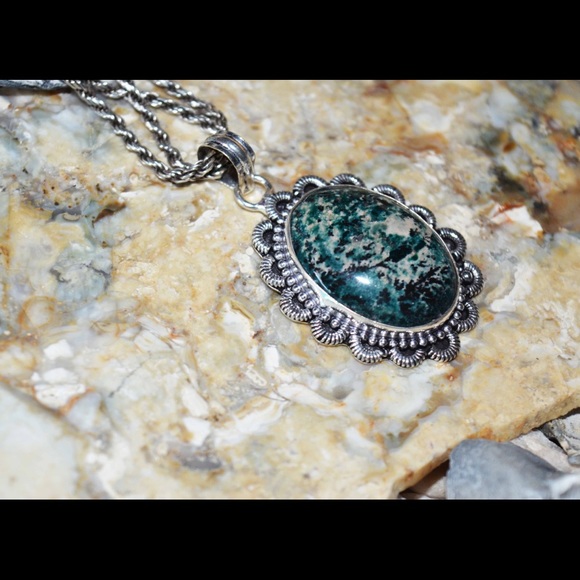 handmade & handcrafted gemstone jewelry Jewelry - Dendritic Pendant 2” w Free Suede Chain